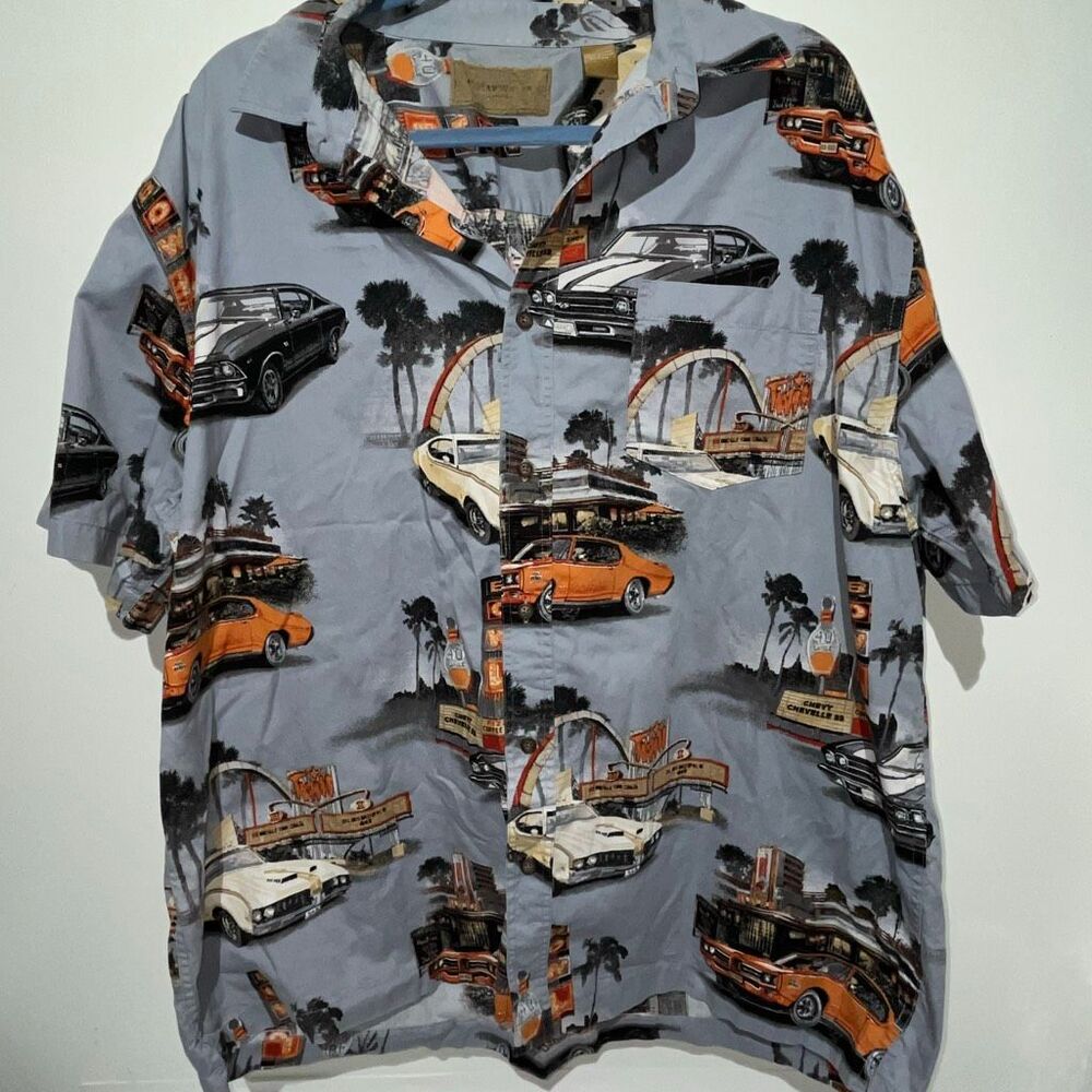 Clearwater Outfitters men's Blue Classic Cars Chevy Chevelle Button Up Shirt XL